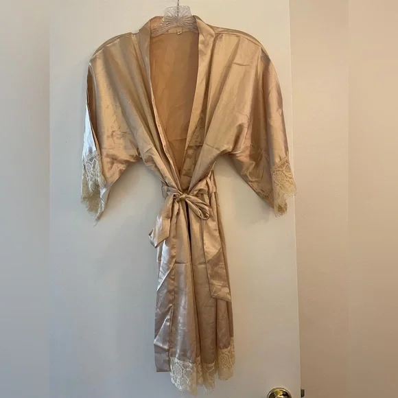 Elegant Satin Kimono Robe - Tan / Bronze color - Picture 1 of 2